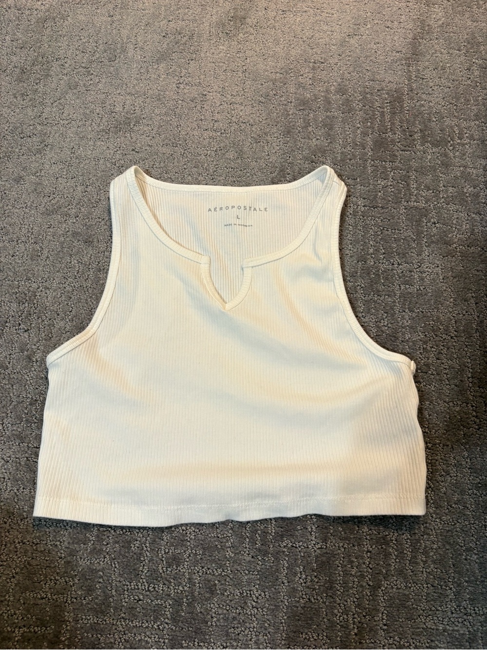 Aeropostale Cream Ribbed Notch Crop Tank Top
